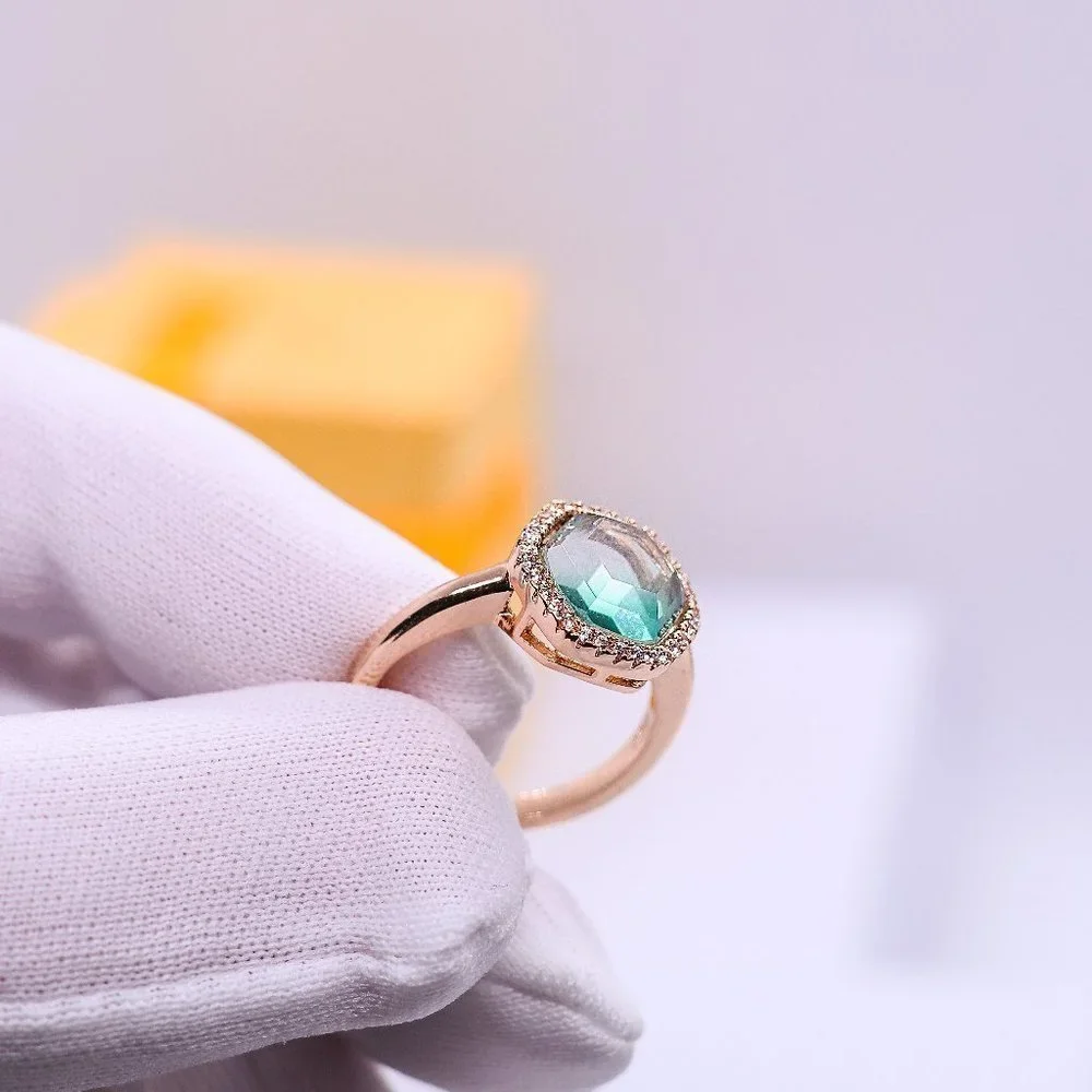Adjustable Gold Plated Hexagon Green Stone Ring